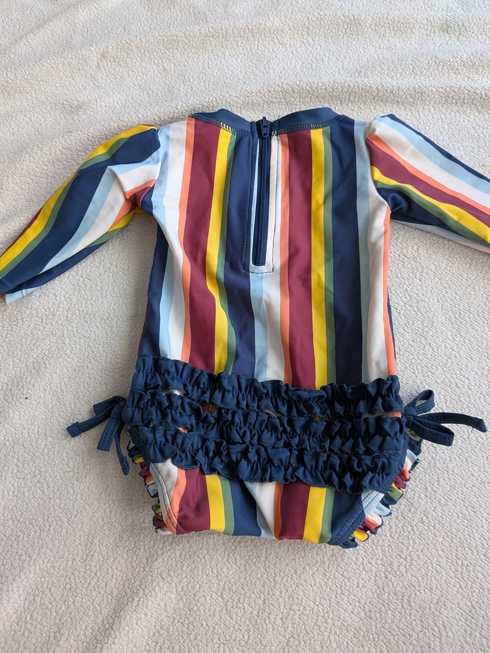 Ruffle Butts Navy Multicolor Striped Long-Sleeve One-Piece